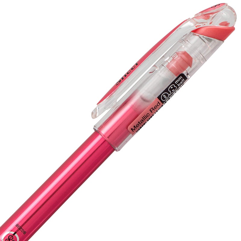 بنتل قلم جل برأس إبرة من Pentel Arts Slicci Metallic 0.8 مم، حبر أحمر معدني، صندوق من 12 قطعة (BG208-MB) - Image 4